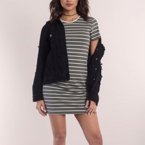 TOBI Gray & White Striped T Shirt Dress‎ Ringer Short Sleeve Cotton Mini // S